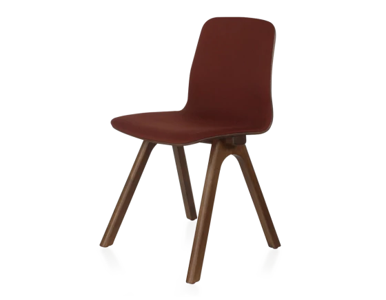 Chaise design teinte marron foncé assise tissu bordeaux