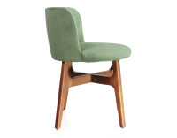 Designer chair cherry-stained wood green fabric seat Designer chair cherry-stained wood green fabric seat