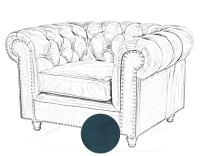 Fauteuil Chesterfield cuir bleu accoudoirs cloutés Fauteuil Chesterfield cuir bleu accoudoirs cloutés