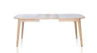Table extensible 6 à 12 personnes en chêne et céramique allonges bois avec bois teinte naturelle et plateau céramique effet marbre blanc 140x100 cm Table extensible 6 à 12 personnes en chêne et céramique allonges bois avec bois teinte naturelle et plateau céramique effet marbre blanc 140x100 cm