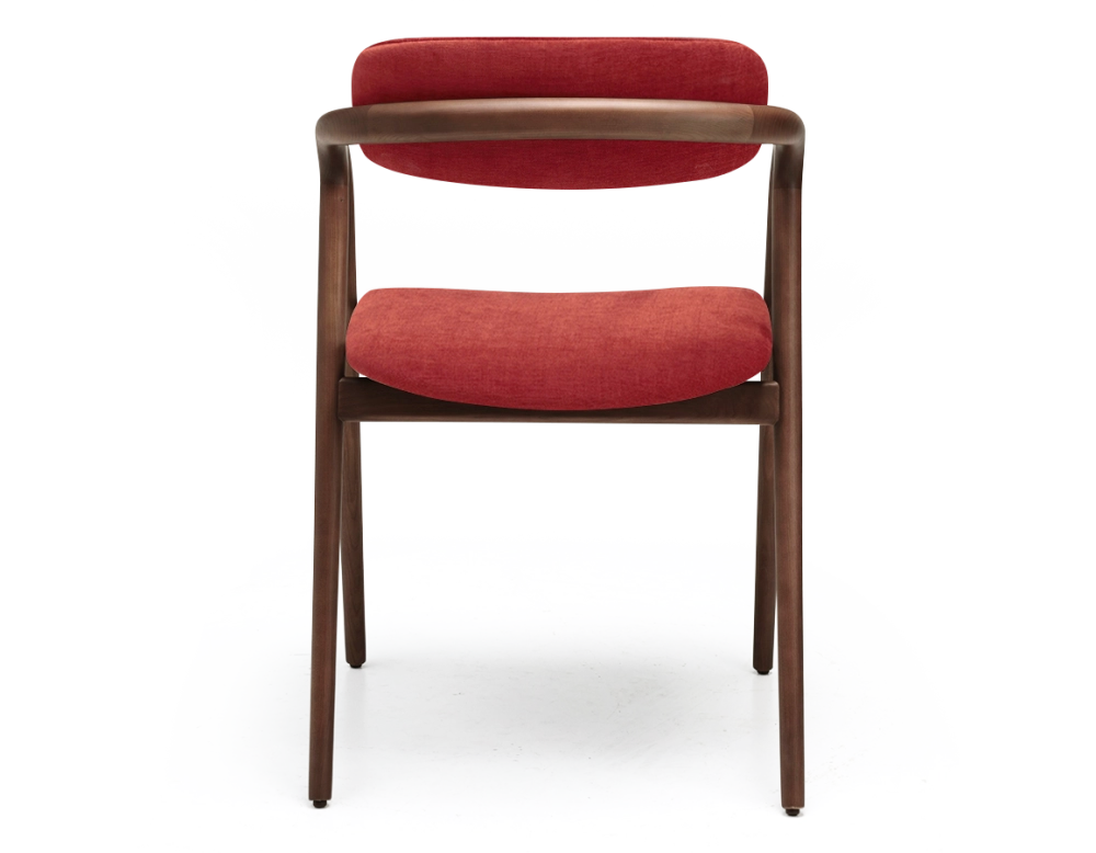 Chaise scandinave bois teinte noyer assise tissu beige orange brulé Chaise scandinave bois teinte noyer assise tissu beige orange brulé
