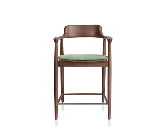 Tabouret de bar h60 cm bois teinte noyer assise tissu vert