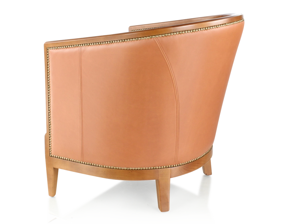 Fauteuil ancien accoudoirs moulurés bois teinte ancienne et cuir caramel Fauteuil ancien accoudoirs moulurés bois teinte ancienne et cuir caramel