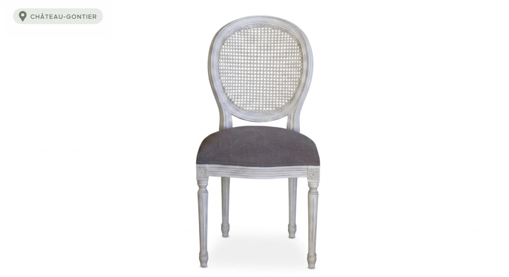 Louis XVI style antique chair wood antique stain and navy blue fabric
