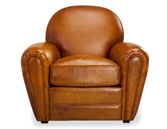 Fauteuil club cuir cognac accoudoirs passepoil