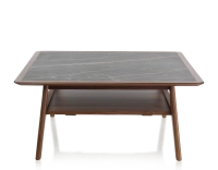 Table basse carré en noyer et céramique bois teinte naturelle plateau céramique effet marbre noir 100x100 cm Table basse carré en noyer et céramique bois teinte naturelle plateau céramique effet marbre noir 100x100 cm