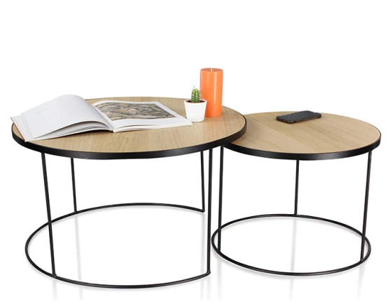 Nest of tables natural oak and metal frame