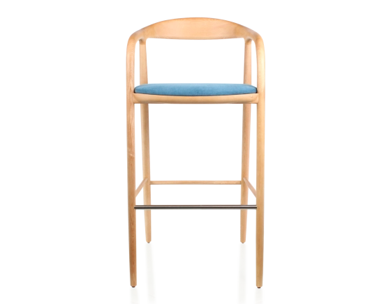 Bar stool h80 cm natural tint blue jean fabric seat natural wood stain and denim fabric