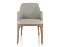 Chaise design avec accoudoirs bois teinte noyer et tissu beige naturel