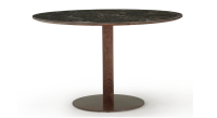 Round walnut and ceramic dining table for 4 to 6 people with a natural wood finish and a black m2 marble-effect ceramic top. 110x110 Round walnut and ceramic dining table for 4 to 6 people with a natural wood finish and a black m2 marble-effect ceramic top. 110x110