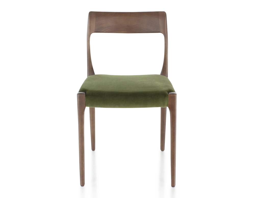 Chaise scandinave bois teinte marron foncé assise tissu vert olive Chaise scandinave bois teinte marron foncé assise tissu vert olive