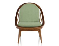 Fauteuil scandinave bois teinte merisier et tissu vert Fauteuil scandinave bois teinte merisier et tissu vert