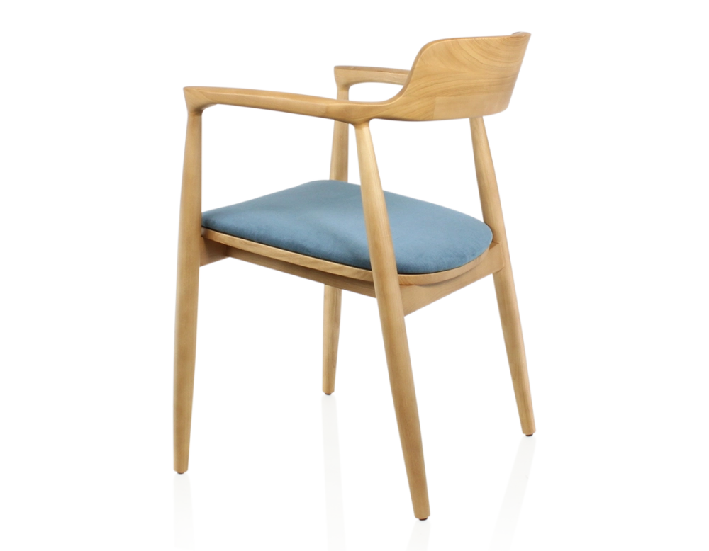 Scandinavian chair natural wood stain and denim fabric Scandinavian chair natural wood stain and denim fabric
