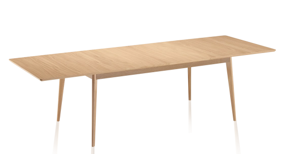 Extendable oak table for 8 to 12 people with natural wood stain top and extensions 180x100 cm
