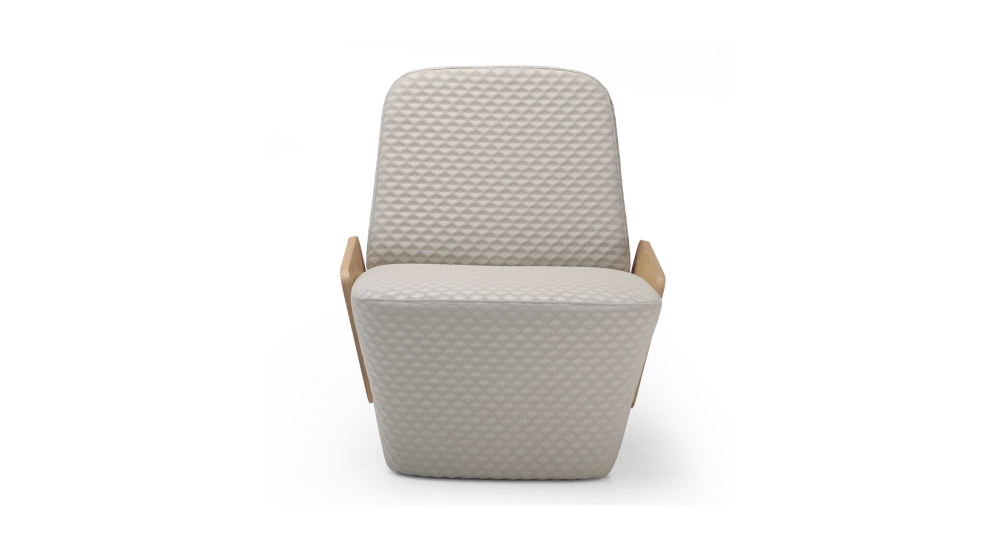Fauteuil design sans accoudoirs chêne teinte naturelle assise tissu beige Fauteuil design sans accoudoirs chêne teinte naturelle assise tissu beige