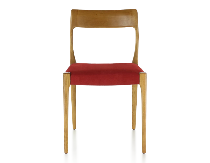 Chaise scandivave bois teinte merisier assise tissu bordeaux
