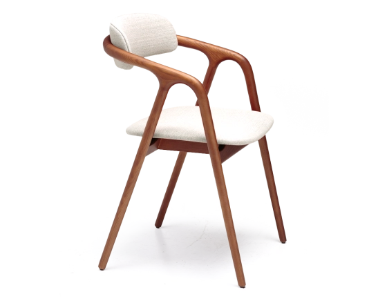 Chaise scandinave bois teinte merisier assise tissu beige naturel