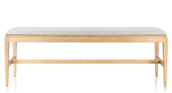 Designer bench natural tint wood natural beige fabric seat L160 cm