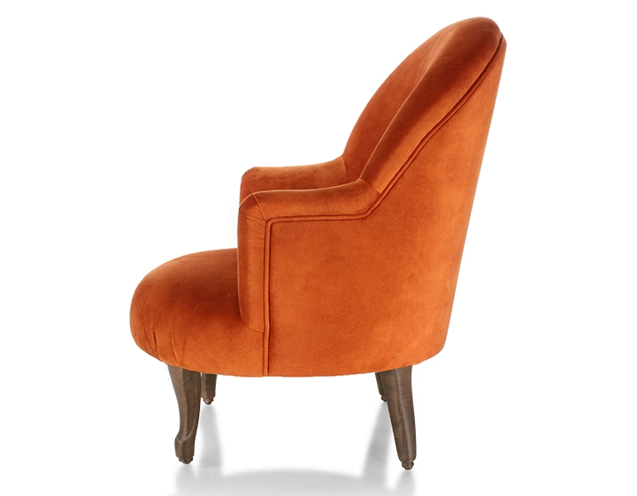 Toad armchair with armrests walnut-stained wooden legs and terracotta velvet fabric Toad armchair with armrests walnut-stained wooden legs and terracotta velvet fabric