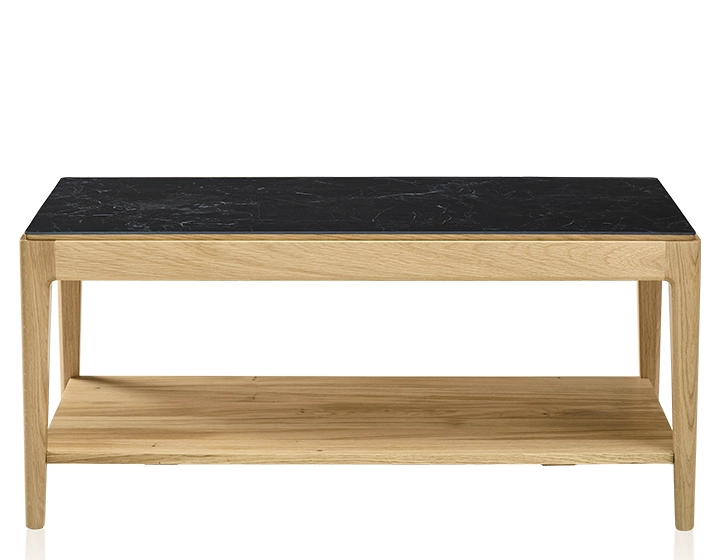 Table basse rectangulaire en chêne et céramique avec tablette en bois teinte naturelle plateau céramique effet ardoise 100x50 cm Table basse rectangulaire en chêne et céramique avec tablette en bois teinte naturelle plateau céramique effet ardoise 100x50 cm