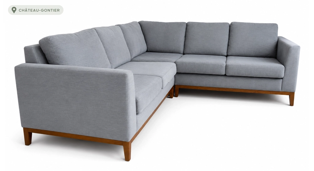 Canapé d'angle 5 places tissu gris clair (2G - A - 2D)