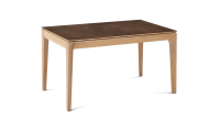 Table extensible 8 à 12 personnes en chêne et céramique allonges céramique avec bois teinte naturelle et plateau et allonges céramique brun oxydé 180x100 cm