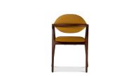 Chaise design avec accoudoirs en noyer bois teinte naturelle et tissu orange Chaise design avec accoudoirs en noyer bois teinte naturelle et tissu orange