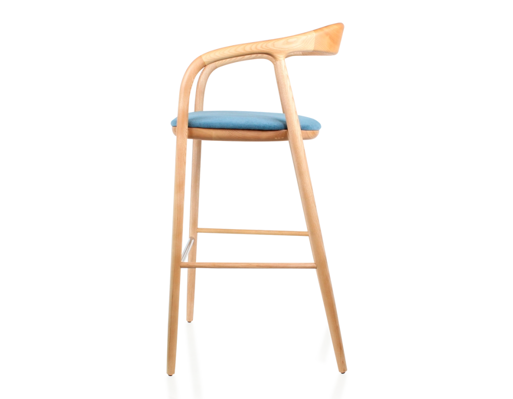 Bar stool h80 cm natural tint blue jean fabric seat natural wood stain and denim fabric Bar stool h80 cm natural tint blue jean fabric seat natural wood stain and denim fabric