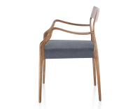 Scandinavian armchair with armrests walnut-stained wood, grey fabric seat Scandinavian armchair with armrests walnut-stained wood, grey fabric seat