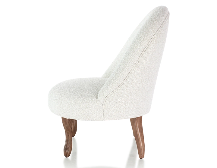 Fauteuil crapaud sans accoudoirs pieds bois teinte noyer et tissu bouclé blanc Fauteuil crapaud sans accoudoirs pieds bois teinte noyer et tissu bouclé blanc