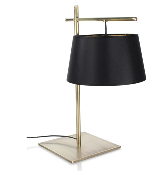 Gold angle table lamp, black lampshade, gold interior