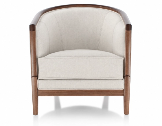Fauteuil ancien bois teinte foncée et tissu beige clair