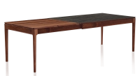 Table extensible 8 à 12 personnes en noyer et céramique allonges bois avec bois teinte naturelle et plateau céramique effet marbre noir 160x100 cm Table extensible 8 à 12 personnes en noyer et céramique allonges bois avec bois teinte naturelle et plateau céramique effet marbre noir 160x100 cm