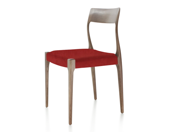 Scandinavian chair dark brown stained wood burgundy fabric seat