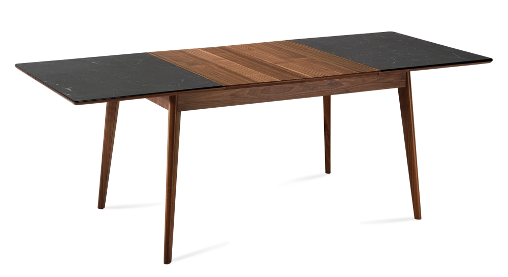 Table extensible 6 à 12 personnes en noyer et céramique allonges bois avec bois teinte naturelle et plateau céramique effet ardoise 140x100 cm Table extensible 6 à 12 personnes en noyer et céramique allonges bois avec bois teinte naturelle et plateau céramique effet ardoise 140x100 cm