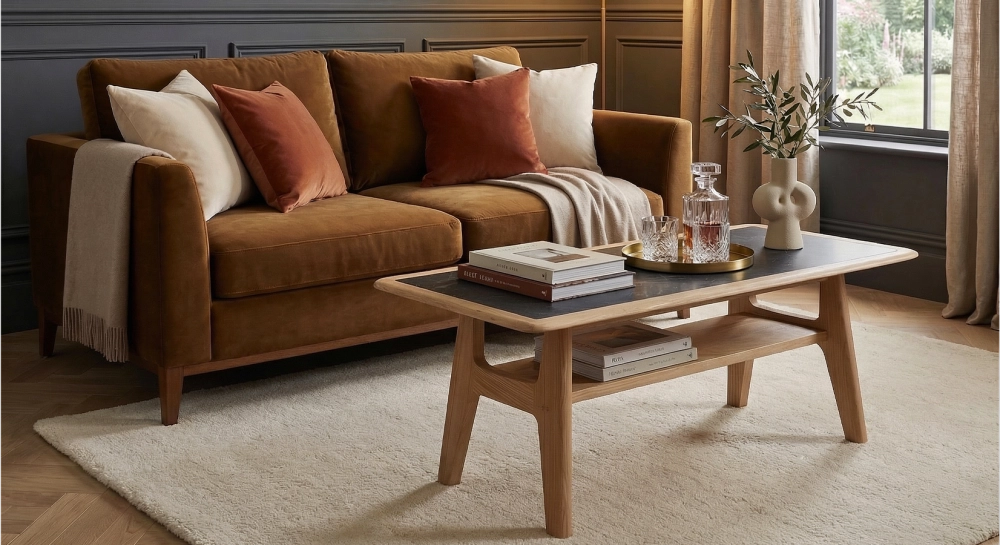 Canapé design 2 places tissu velours bronze