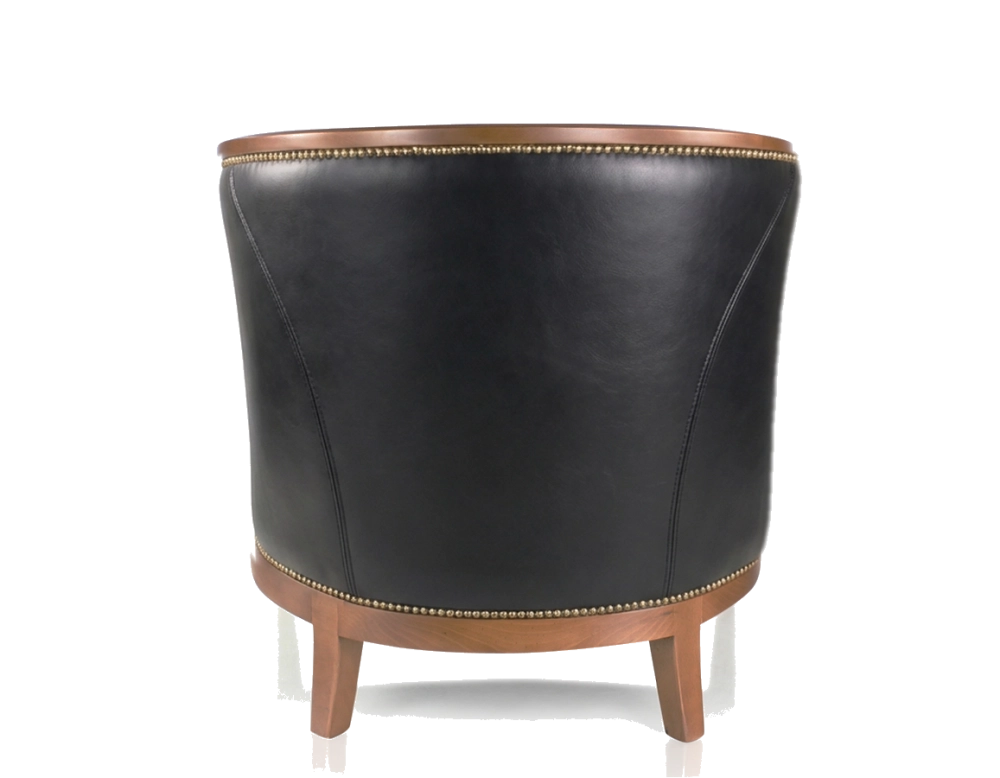 Fauteuil ancien accoudoirs moulurés bois teinte ancienne et cuir noir