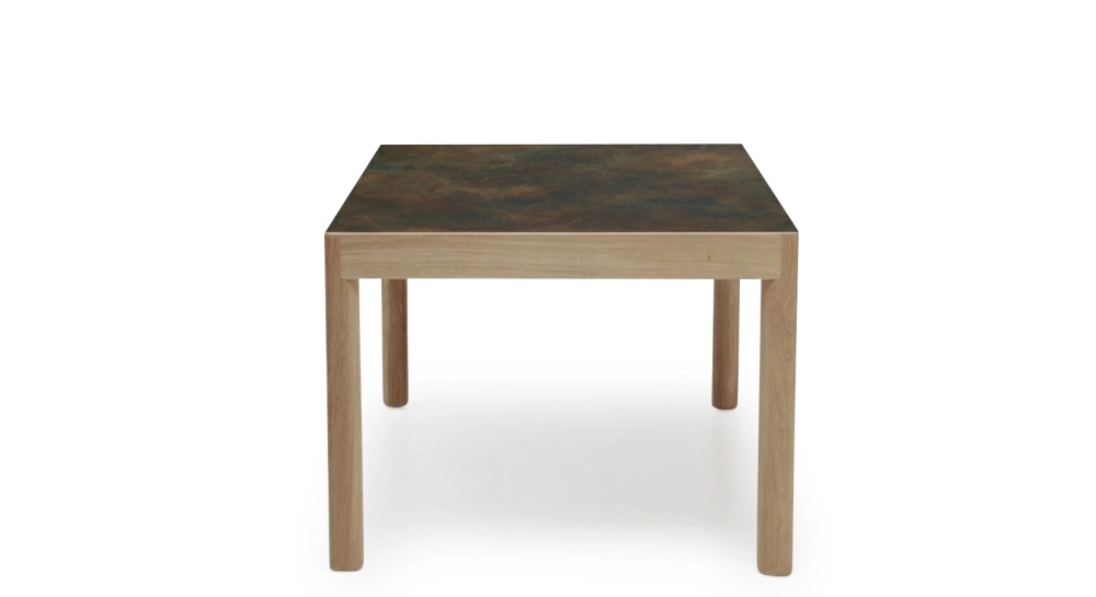 Table extensible 8 à 12 personnes en chêne et céramique allonges céramique bois teinte naturelle et céramique brun oxydé 160x100 cm