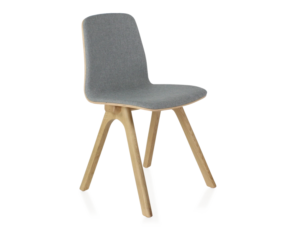 Chaise design en chêne tapissé bois teinte naturelle assise tissu gris clair Chaise design en chêne tapissé bois teinte naturelle assise tissu gris clair