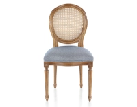 Antique Louis XVI style chair wood stained old caned back blue chevron fabric seat Antique Louis XVI style chair wood stained old caned back blue chevron fabric seat