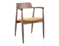 Chaise scandinave bois teinte noyer et tissu jaune Chaise scandinave bois teinte noyer et tissu jaune