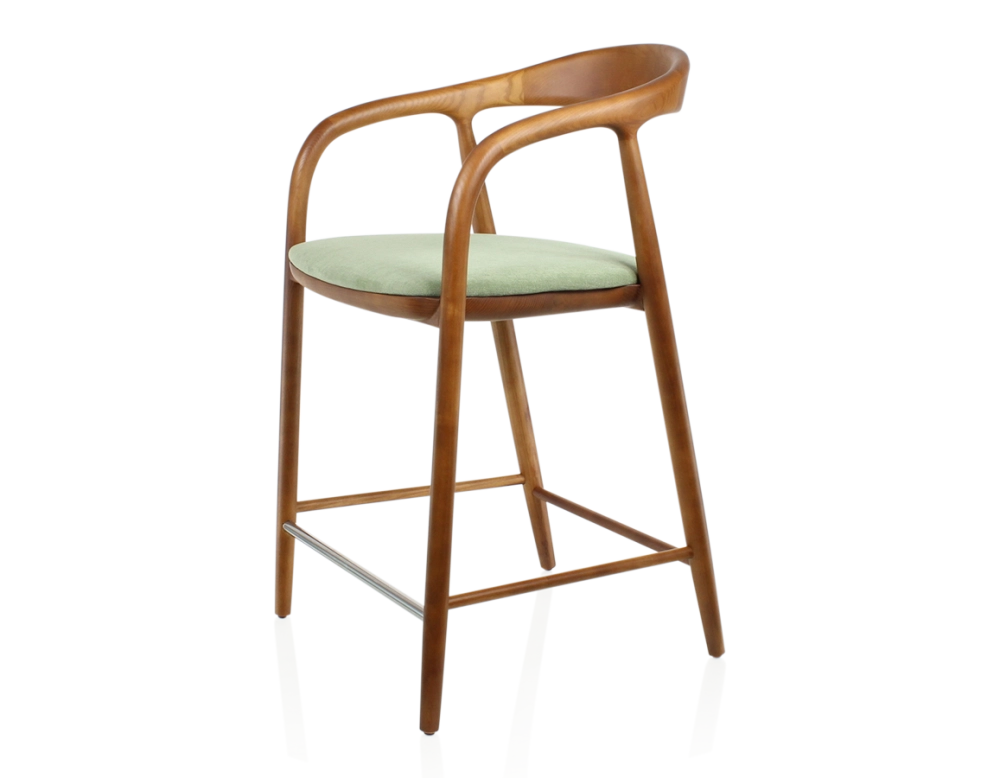 Tabouret de bar H60 cm bois teinte merisier et tissu vert Tabouret de bar H60 cm bois teinte merisier et tissu vert