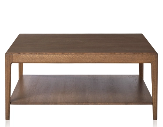 Table basse carrée en chêne avec tablette teinte noyer 100x100 cm