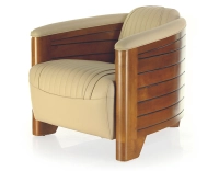Fauteuil club bois et cuir beige Fauteuil club bois et cuir beige