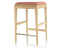 Tabouret de bar design H60 cm bois teinte naturelle assise tissu rose corail Tabouret de bar design H60 cm bois teinte naturelle assise tissu rose corail