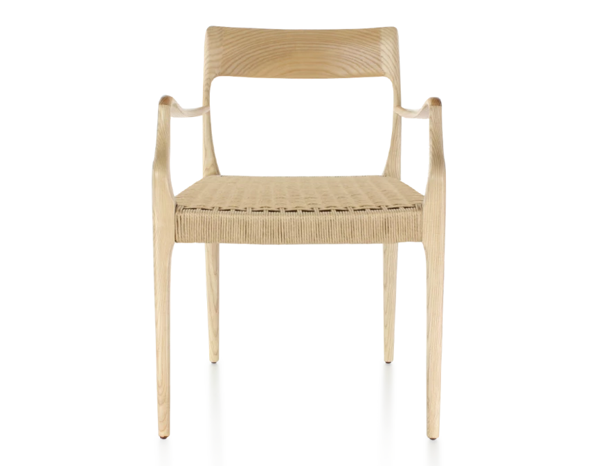 Chaise scandivave avec accoudoirs bois teinte naturelle assise corde