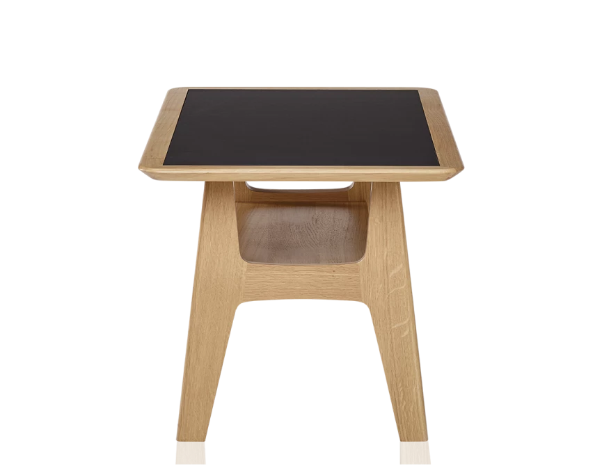 Table basse rectangulaire en chêne et céramique avec bois teinte naturelle plateau céramique noir unie 100x50 cm