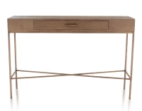 Console design frêne teinte noyer et métal patine laiton 100 cm Console design frêne teinte noyer et métal patine laiton 100 cm