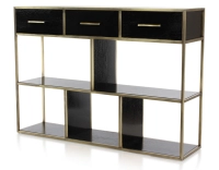 Console design frêne laqué noir et métal patine laiton Console design frêne laqué noir et métal patine laiton