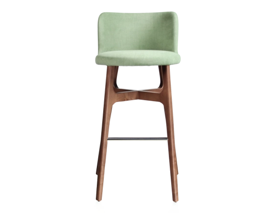Tabouret de bar h80 cm bois teinte noyer assise tissu vert